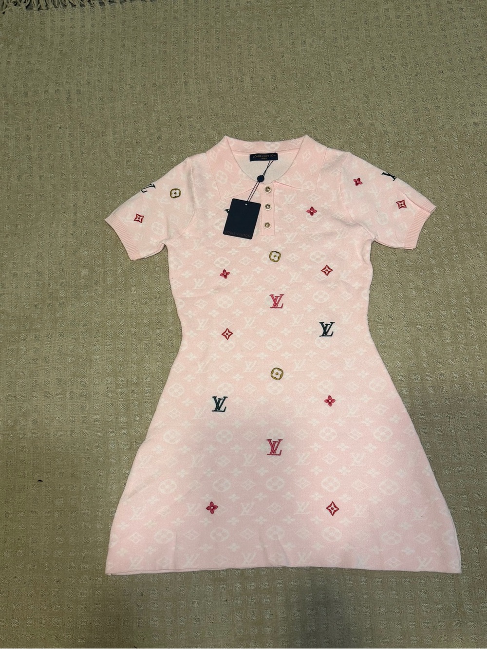 Louis Vuitton Light Pink Monogram Polo Dress with Multicolor Logos